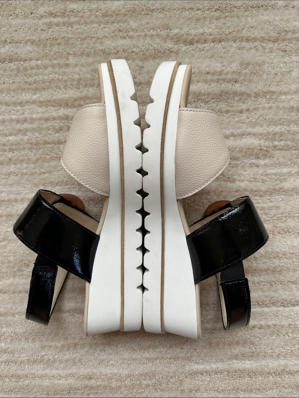 GABOR Freya Wedge Platform Sandal Beige with Black Patent Size UK 6.5 | US 9 - Picture 10 of 17
